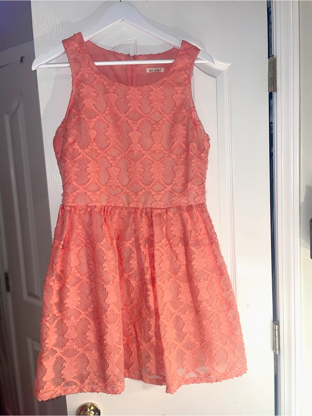 miami Coral Lace Fit-and-Flare Spring Salmon Pastel Dress